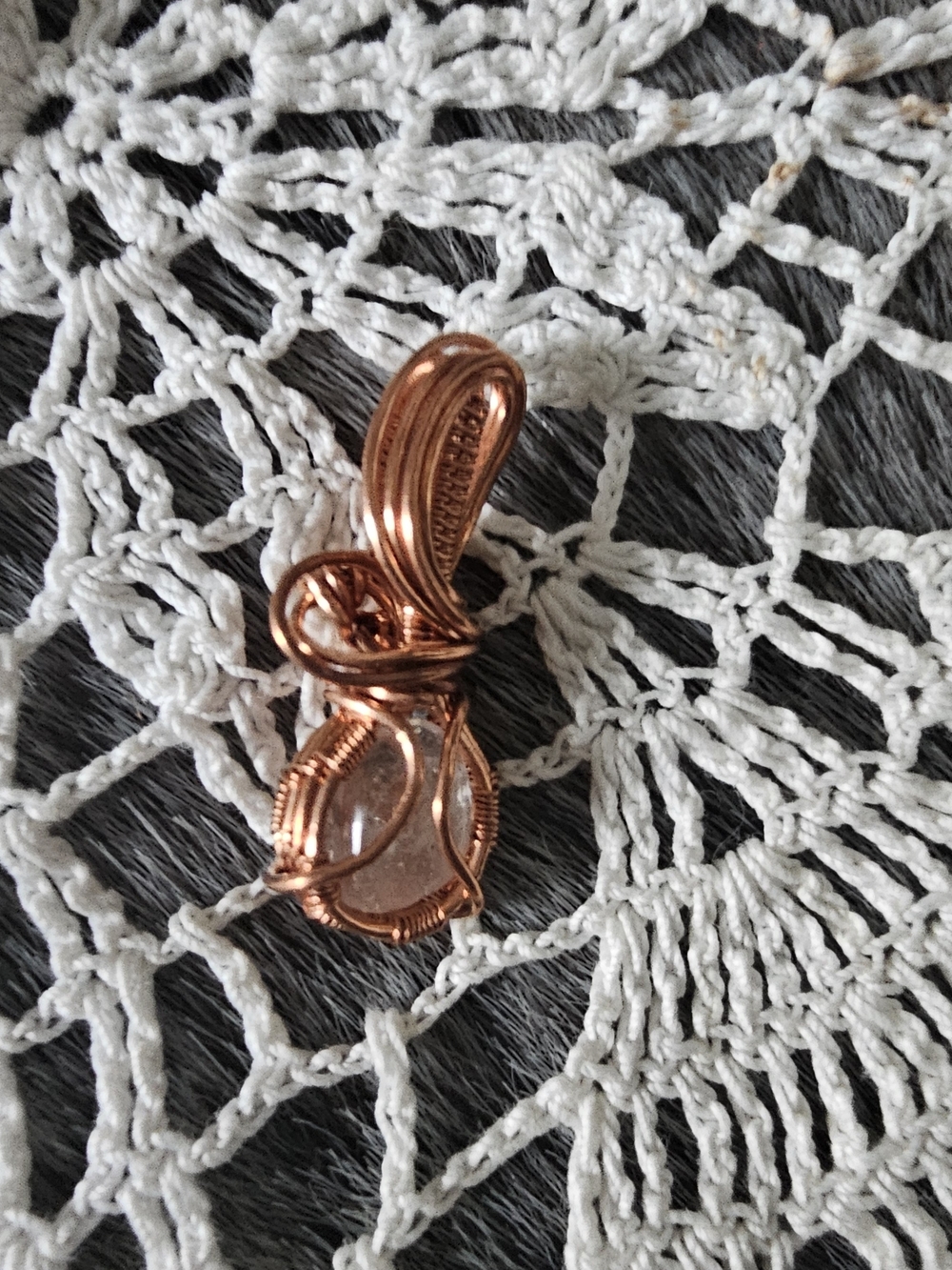 Copper Wire-Wrapped Clear Crystal Pendant